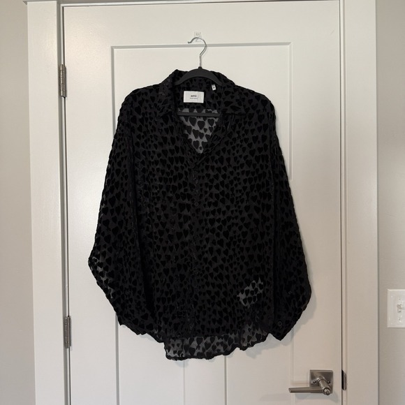 AMI Alexandre Mattiussi Black Heart Motif Button Shirt NEW Silk Blend Size 39 - Picture 2 of 5